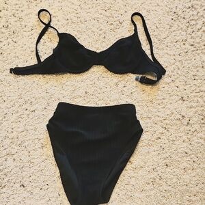 Fit System Ribbed Black High Rise Bikini